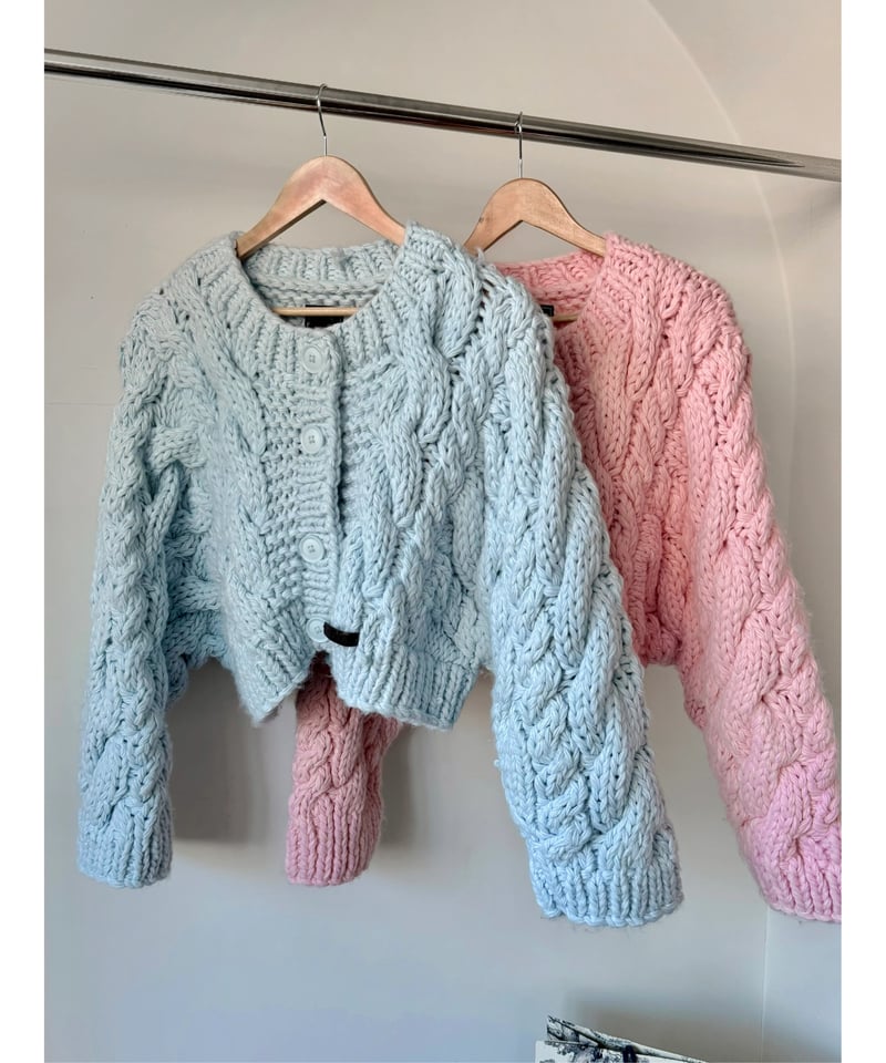 handmade pastel knit cardigan / cotton blue | N