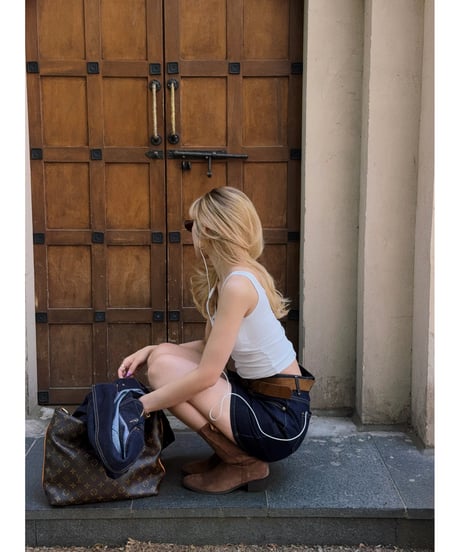 girls happy denim skirt  / deep indigo