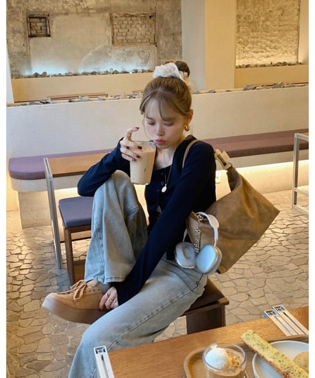 u-neck slim cardigan/navy