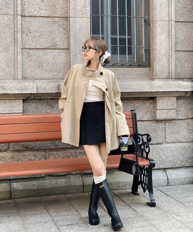 semi-pleated skirt pants/black | Nalm.