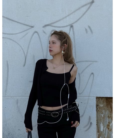 ribbed Knit camisole & cardigan set / black