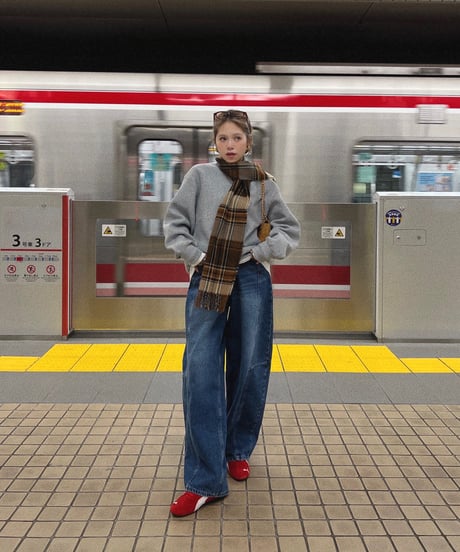 【再入荷】barrel leg wide denim / vintage blue