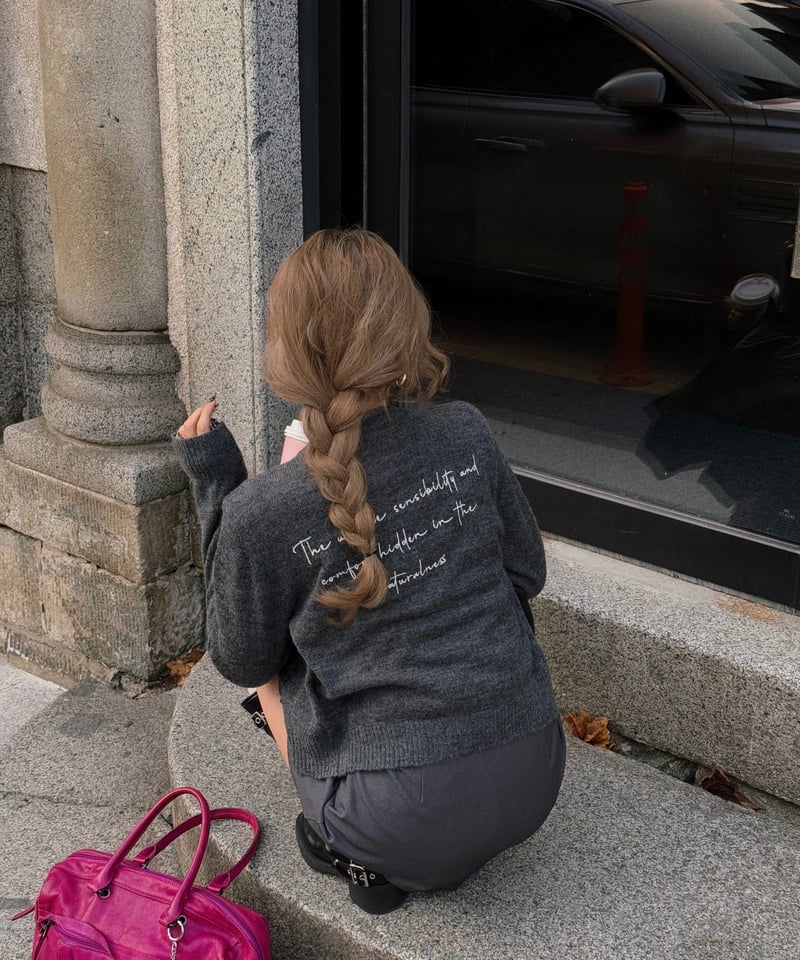 lettering mohair cardigan / charcoal | Nalm.