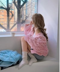 handmade pastel knit cardigan / cotton pink