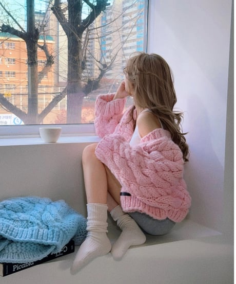 handmade pastel knit cardigan / cotton pink