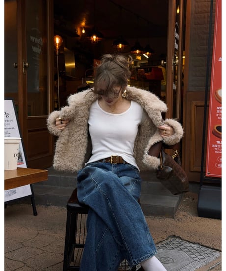 vintage mouton jacket / camel brown