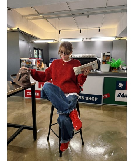 holiday over knit / red