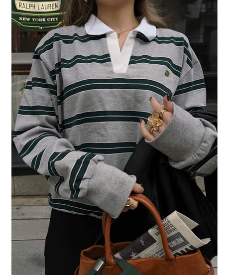 classic rugby shirt / gray×green