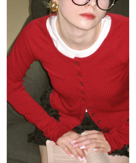 【再入荷】u-neck slim cardigan/red