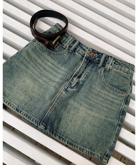 【belt-set】vintage denim mini skirt