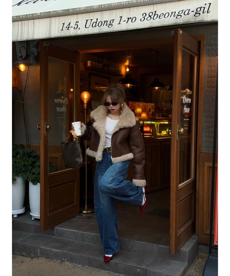 vintage mouton jacket / camel brown