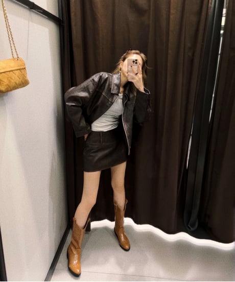 vintageレザーミニスカート/dark brown