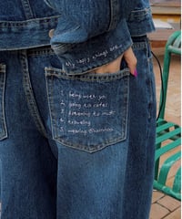 girls happy list denim pants / vintage wash blue