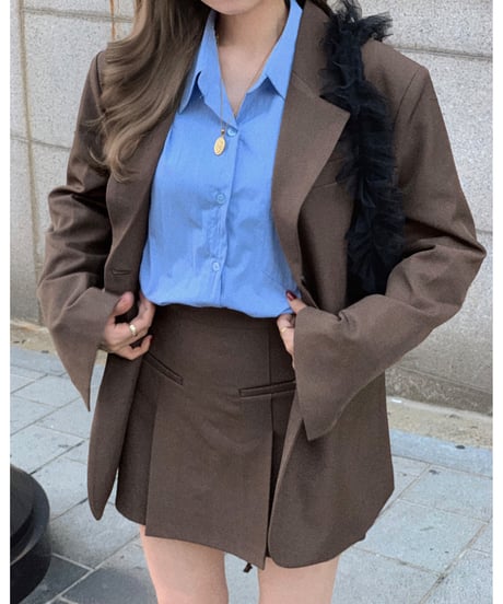 semi-pleated skirt pants/brown