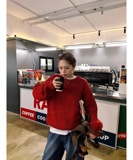holiday over knit / red