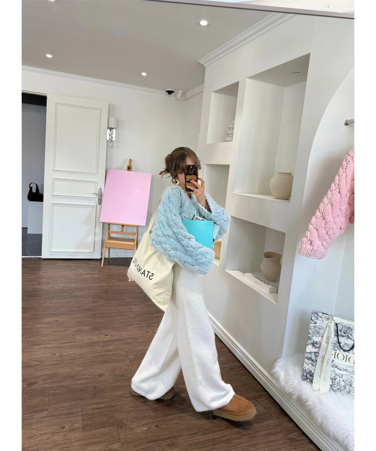 Nalm. ハンドメイドカーディガン　ピンク handmade pastel knit cardigan / cotton blue | N