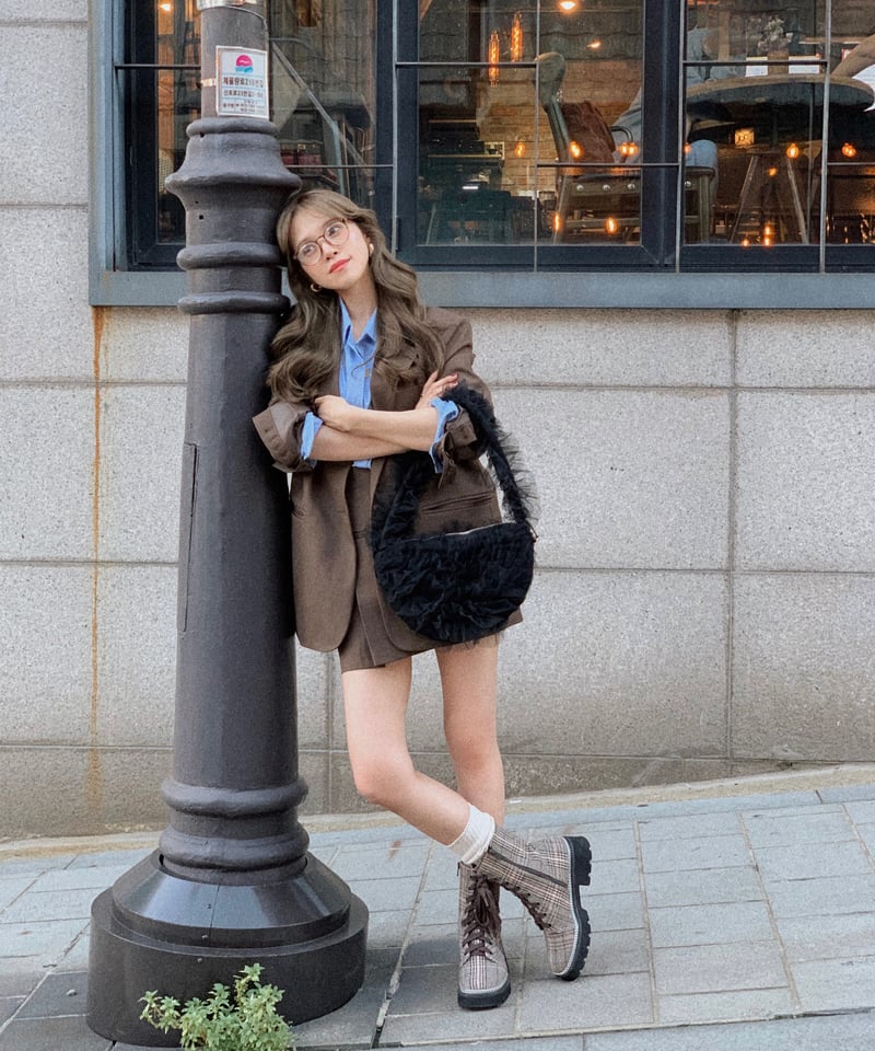 semi-pleated skirt pants/brown | Nalm.