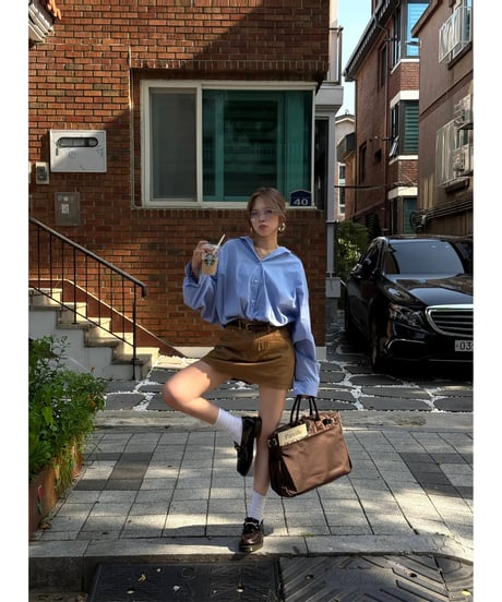 classic  denim mini skirt / camel