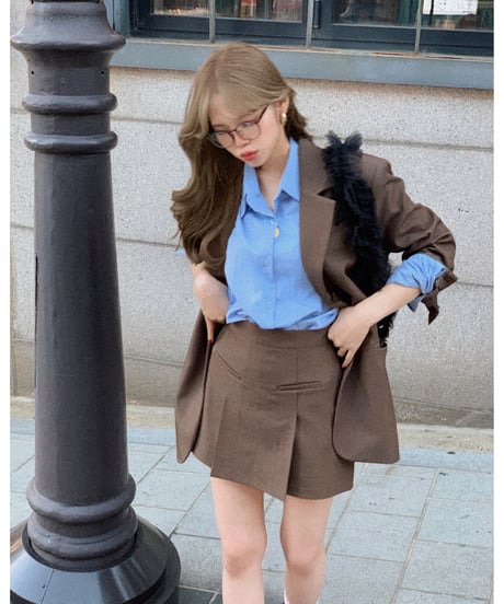 semi-pleated skirt pants/brown