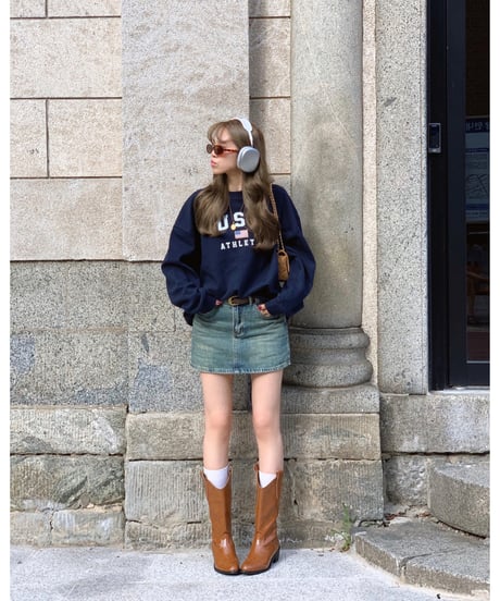 【belt-set】vintage denim mini skirt