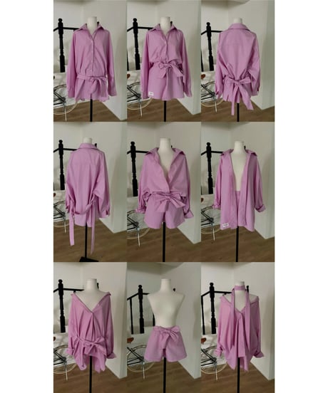 city striped shirt set-up / pink