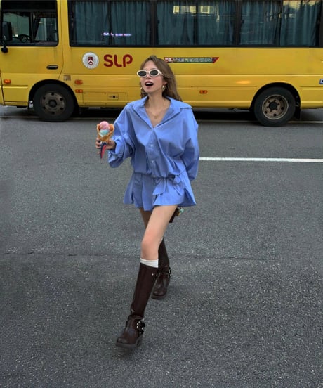 city striped shirt set-up / blue