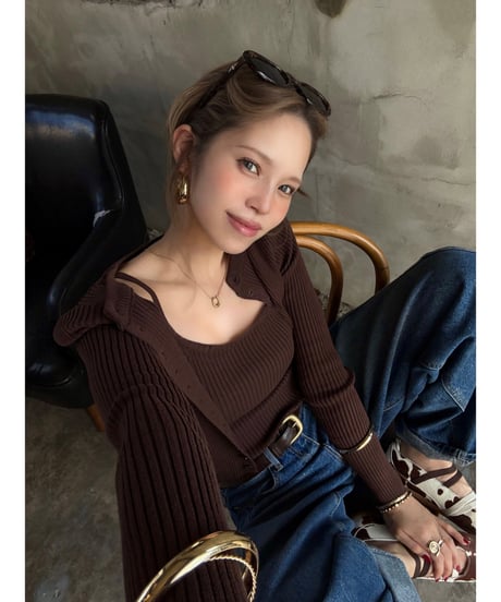 ribbed Knit camisole & cardigan set / brown