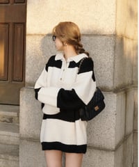 ボーダーニットワンピース/ivory×black