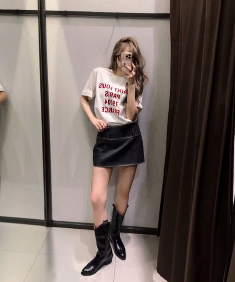 vintage leather skirt/charcoal black