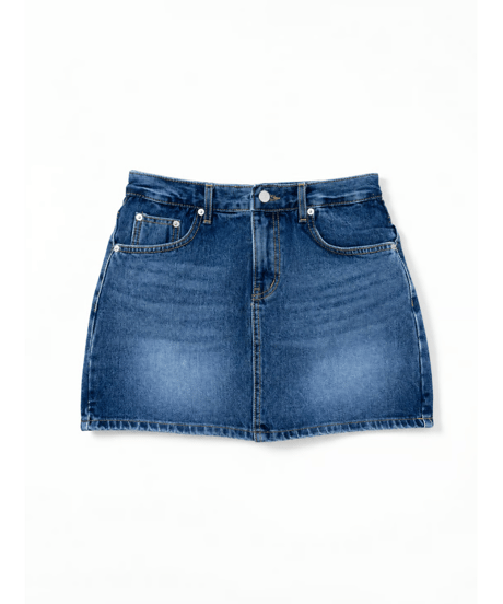girls happy denim skirt  / vintage wash blue
