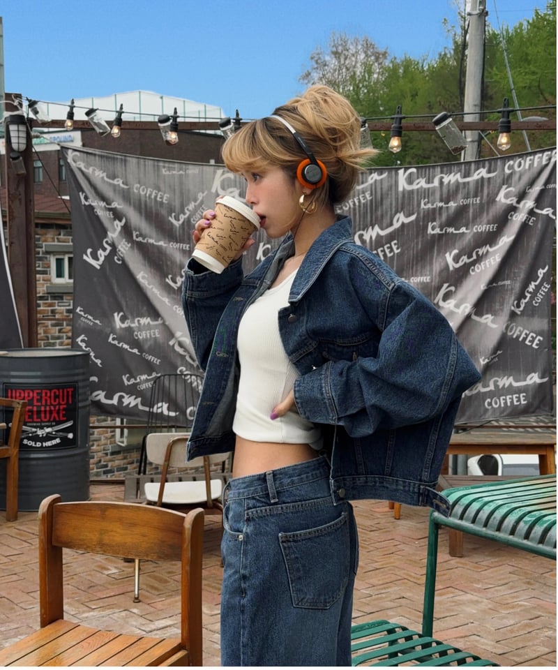 girls happy list denim jacket / vintage wash bl