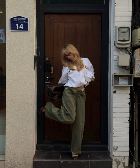 【7/14再入荷】 barrel leg wide denim / khaki