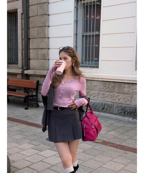 basic stretch rib tops / pink