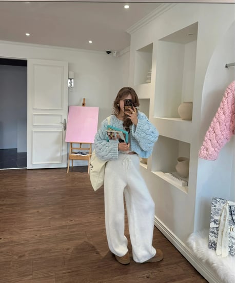 handmade pastel knit cardigan / cotton blue