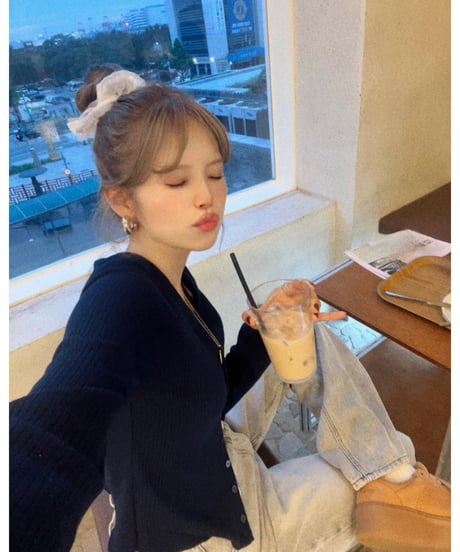 u-neck slim cardigan/navy