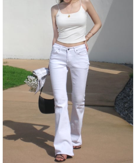 bootscut slim pants / white