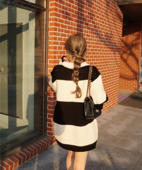 ボーダーニットワンピース/ivory×black