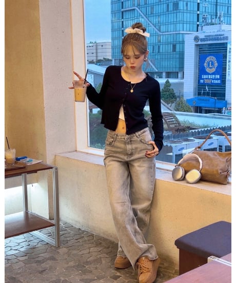u-neck slim cardigan/navy