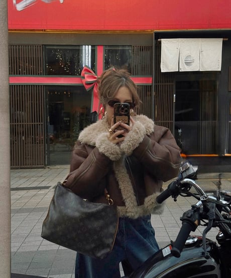 vintage mouton jacket / camel brown