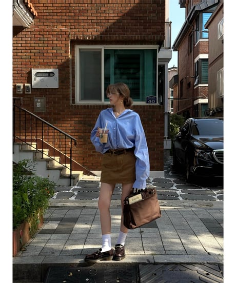 classic  denim mini skirt / camel