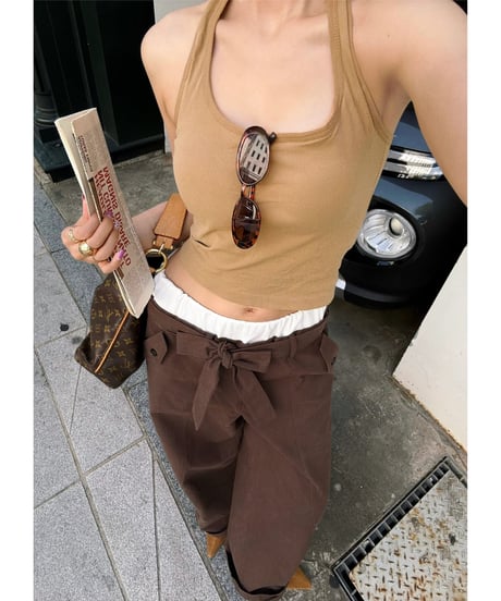 layered cotton cozy pants / brown