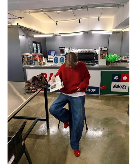holiday over knit / red