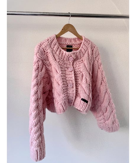 handmade pastel knit cardigan / cotton pink