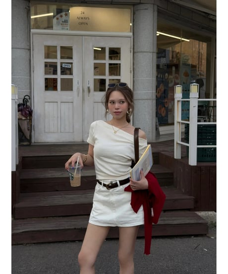classic denim mini skirt / white
