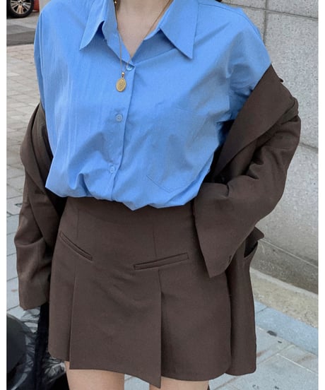 semi-pleated skirt pants/brown