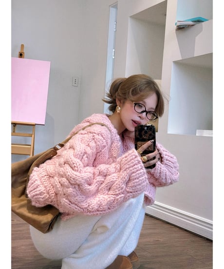 handmade pastel knit cardigan / cotton pink