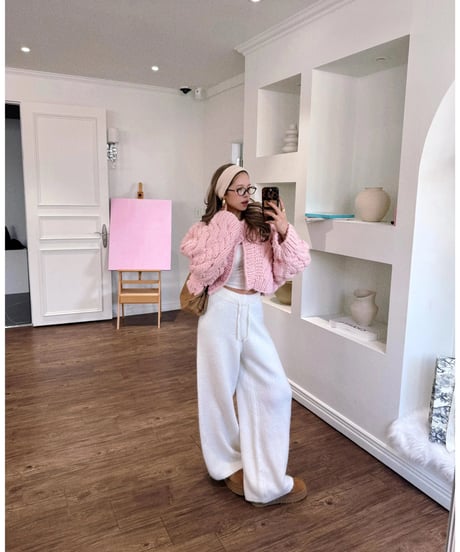 handmade pastel knit cardigan / cotton pink