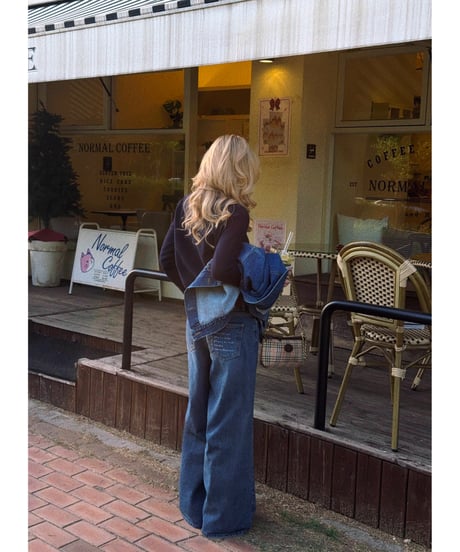 girls happy list denim pants / vintage wash blue