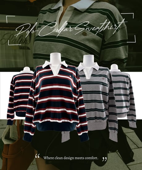 classic rugby shirt / navy×burgundy