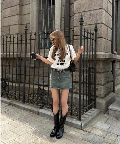 【belt-set】vintage denim mini skirt